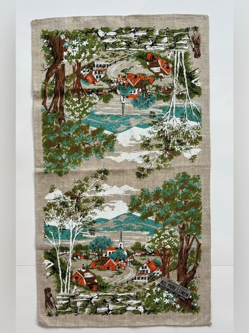 Vintage Parisian Prints Pure Linen Scenic Country Village Tea Towel